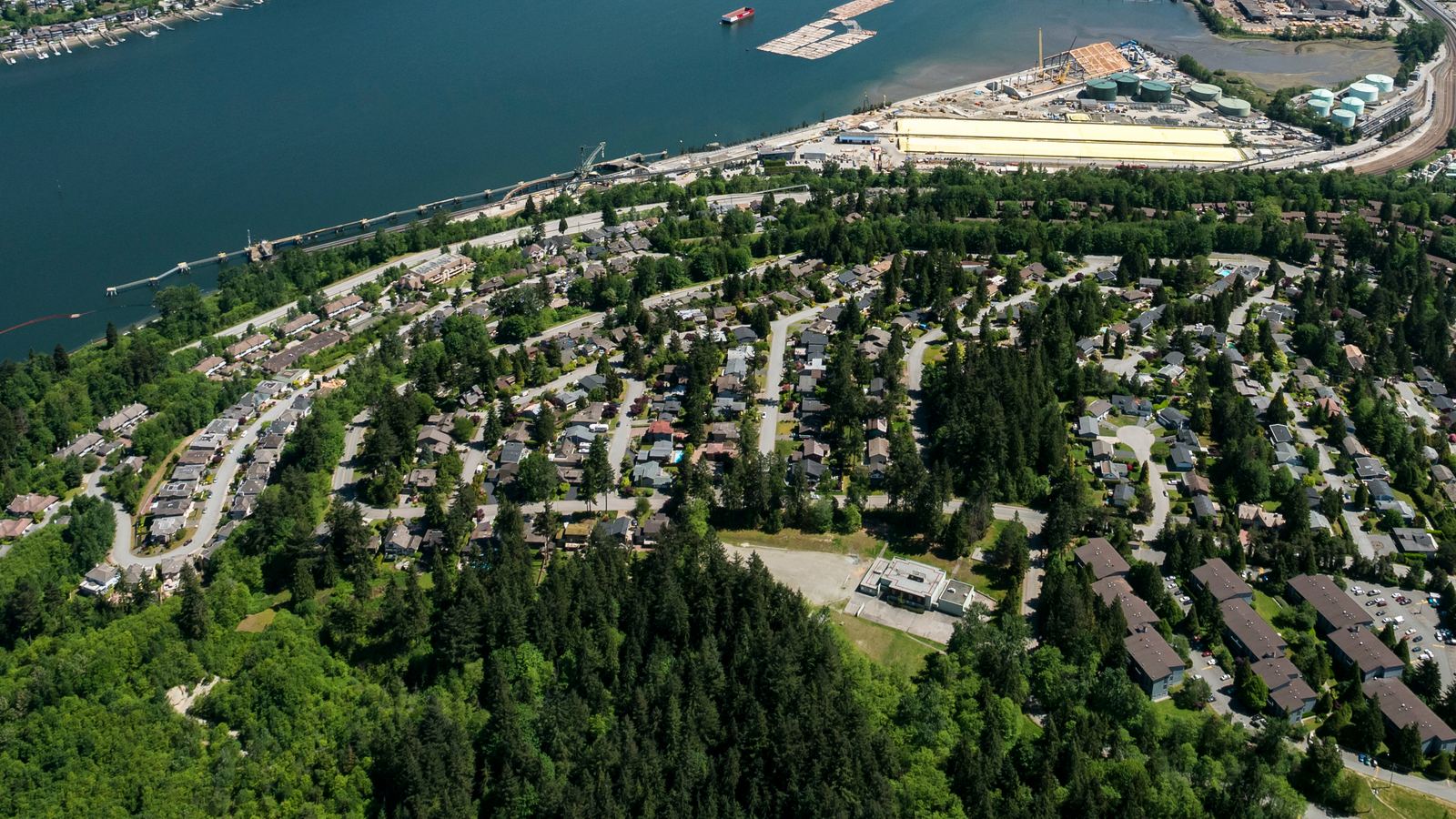 Aerial view of the flat residential grid of Glenayre in Port Moody